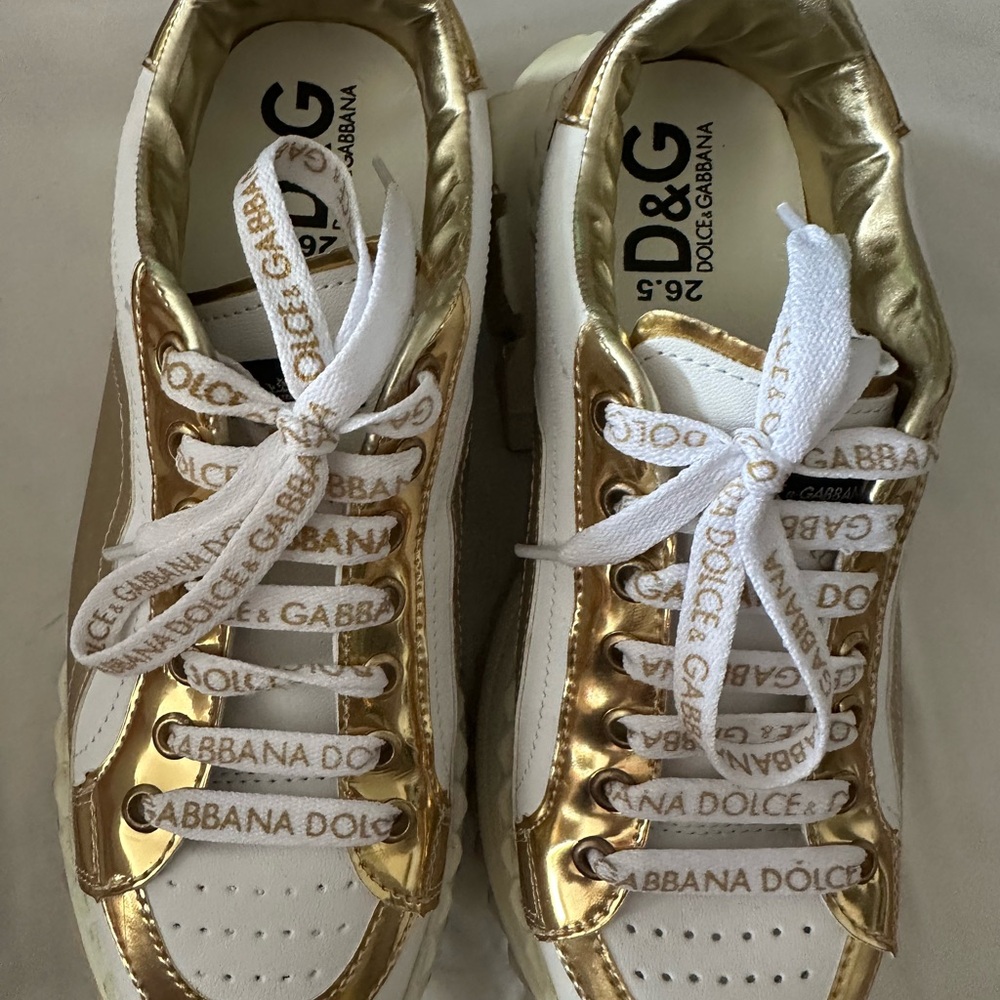 Dolce & Gabbana Metallic Gold and White Sneakers